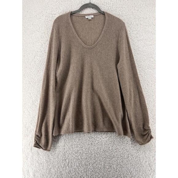 Garnet Hill Sweaters - Garnet Hill Sweater Women’s Size Large 100% Cashmere Brown Knit Ruched Sleeves
